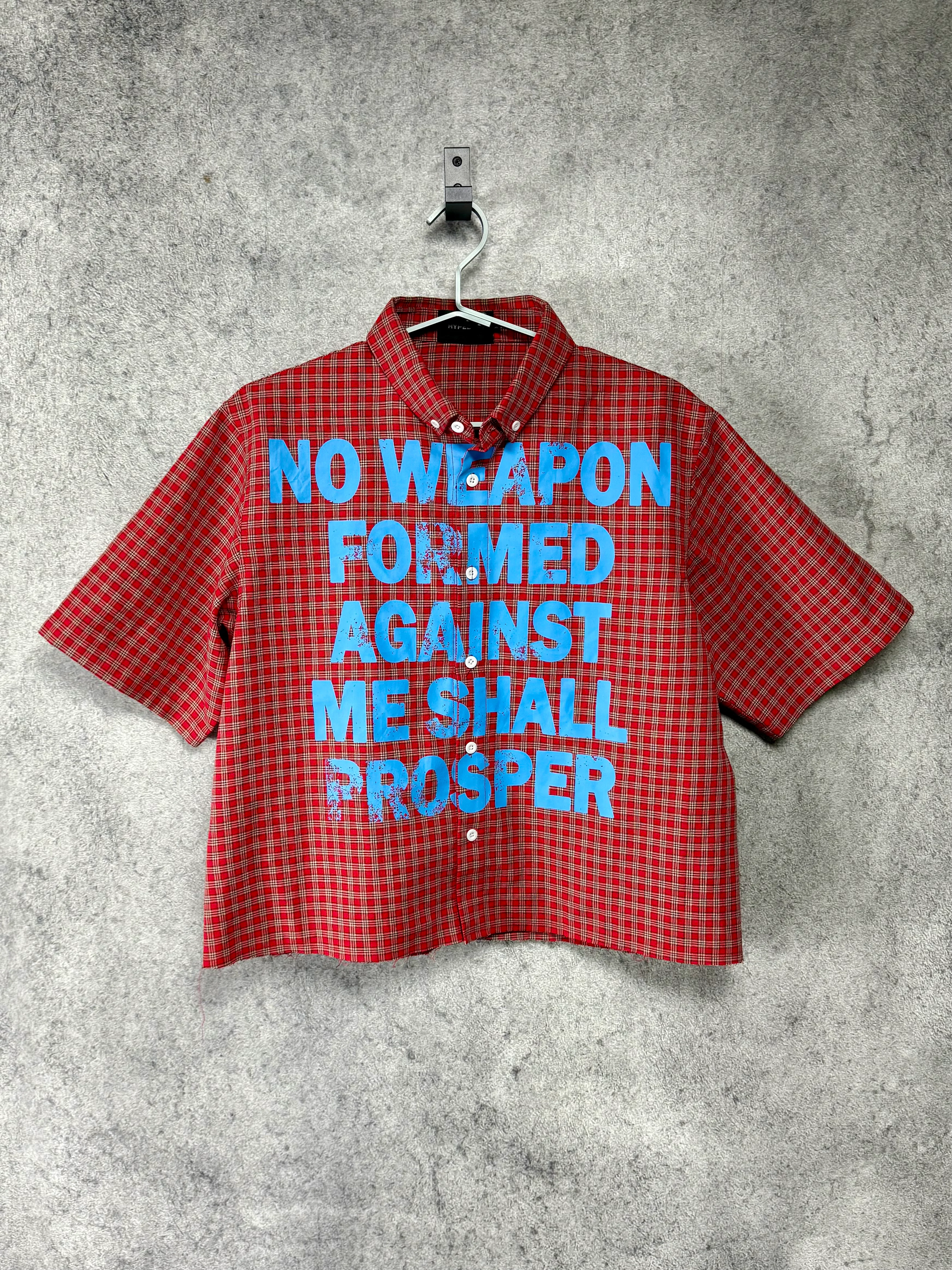 'NO WEAPON FORMED' PLAID BUTTON SHIRT - Image 3